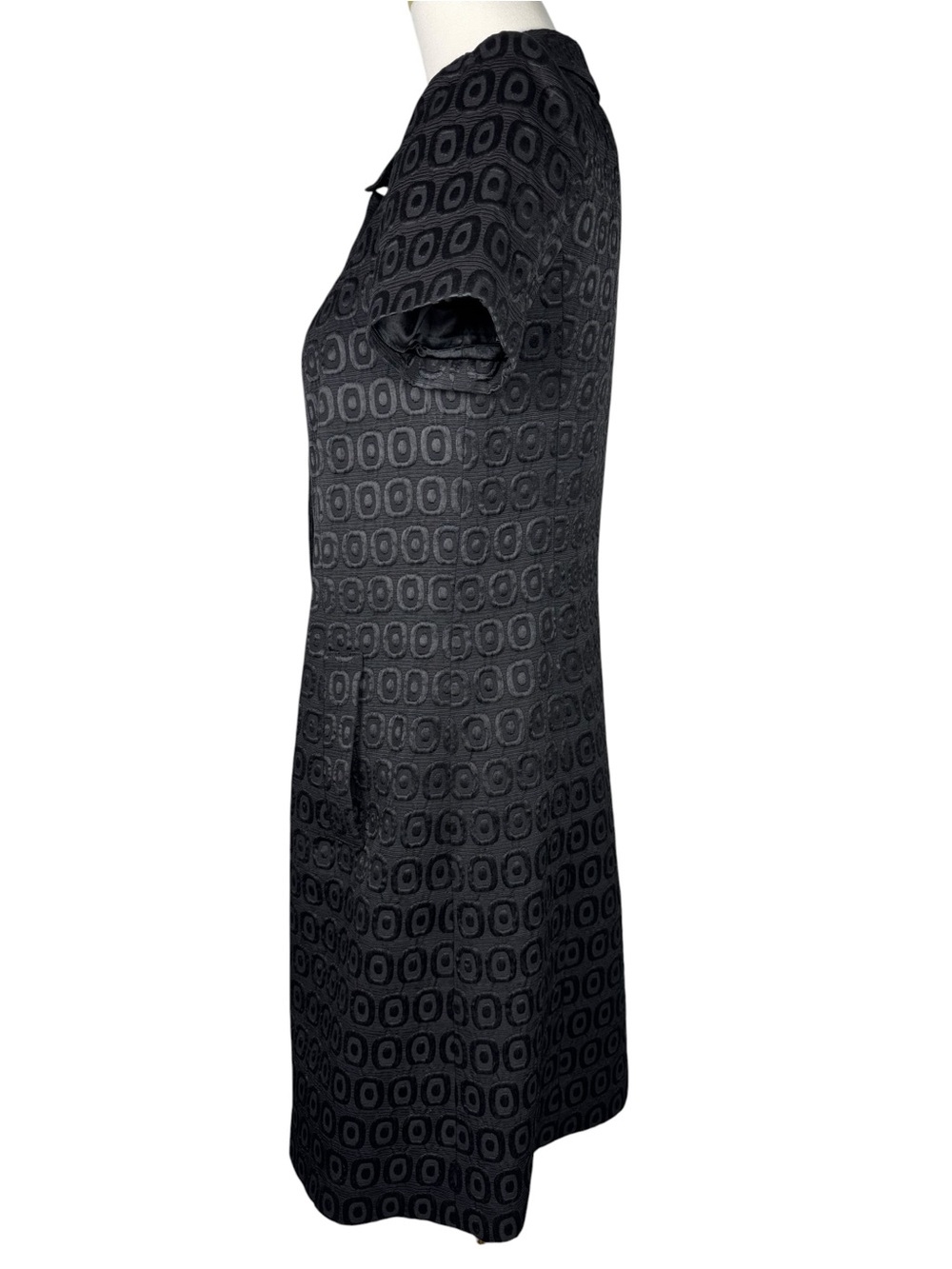 Milly NY Black Jacquard Coat Dress Peter Pan Collar Mod Twiggy Sz 4 - Picture 5 of 10